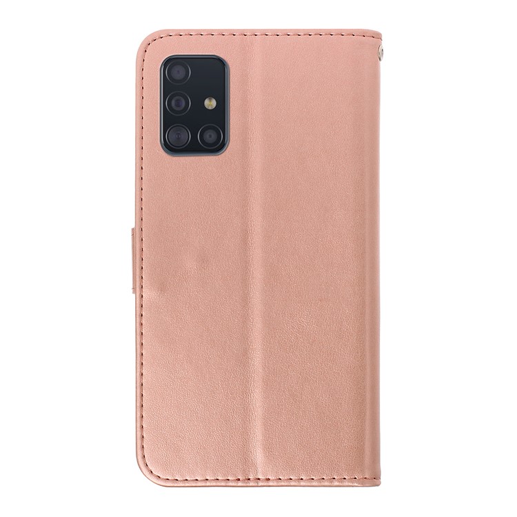 Imprint Plum Blossom Wallet Stand Flip Leather Phone Shell for Samsung Galaxy A71 - Rose Gold-3