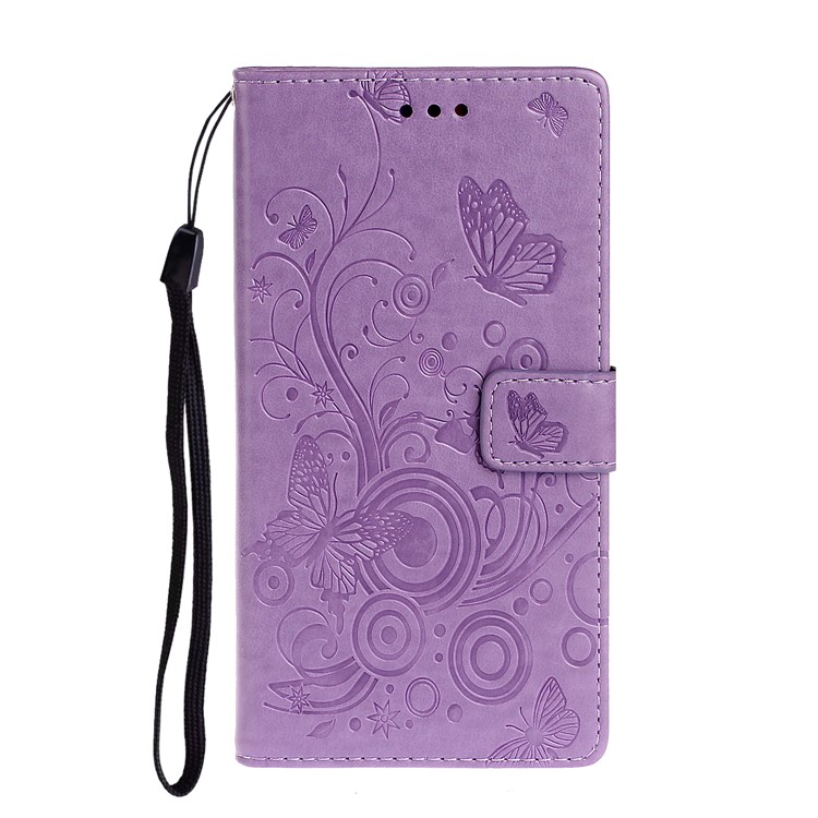 Imprint Butterflies Pattern Wallet Stand Flip Leather Case for Samsung Galaxy A71 A715 - Purple-1
