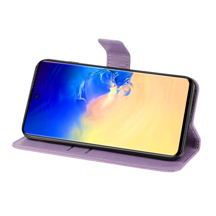 Imprint Butterflies Pattern Wallet Stand Flip Leather Case for Samsung Galaxy A71 A715 - Purple-3