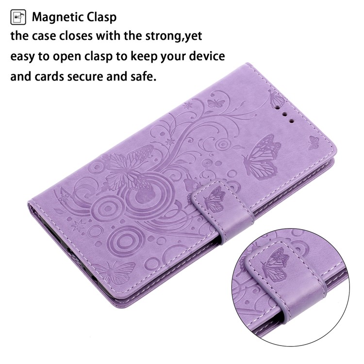 Imprint Butterflies Pattern Wallet Stand Flip Leather Case for Samsung Galaxy A71 A715 - Purple-4
