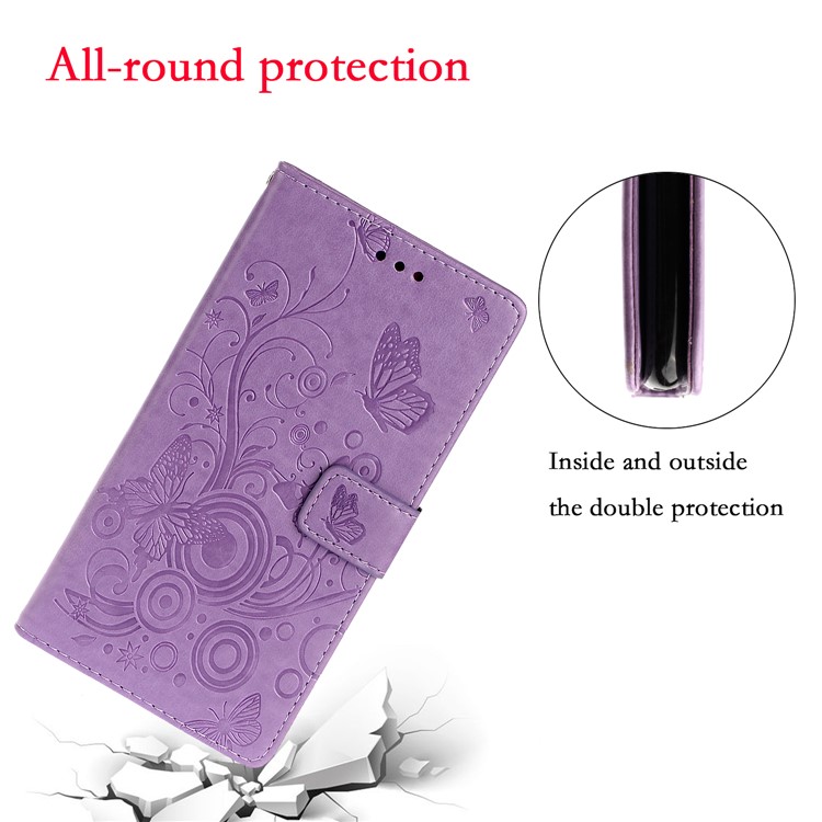 Imprint Butterflies Pattern Wallet Stand Flip Leather Case for Samsung Galaxy A71 A715 - Purple-5