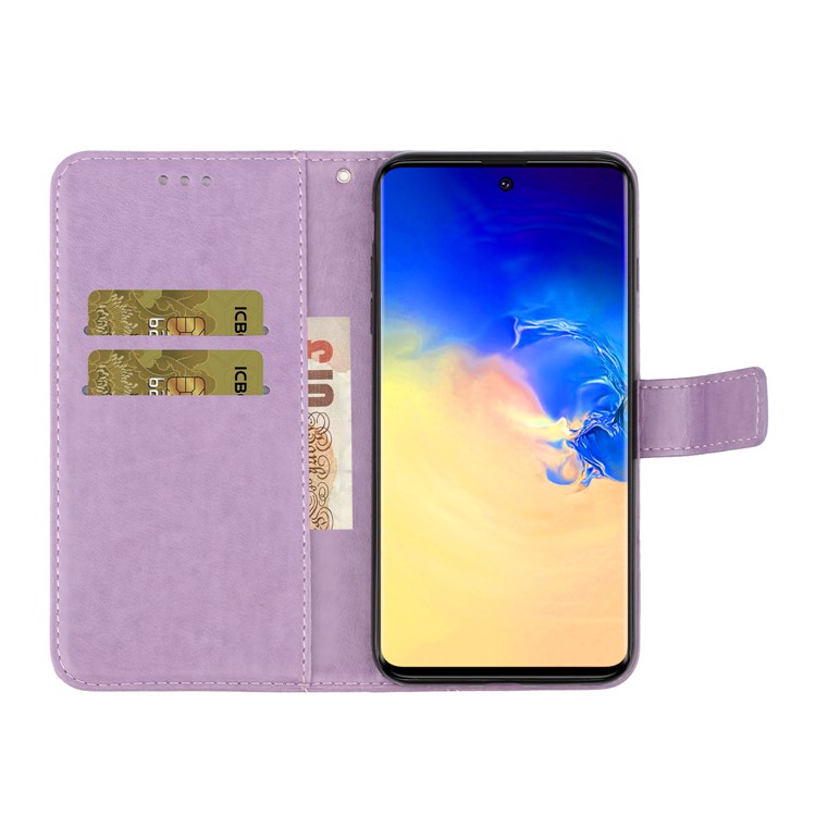 Imprint Butterflies Pattern Wallet Stand Flip Leather Case for Samsung Galaxy A71 A715 - Purple-6