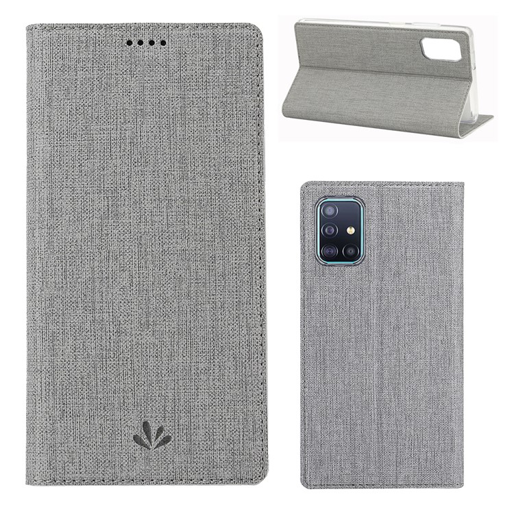 VILI DMX Cross Skin Stand Leather Card Holder Case for Samsung Galaxy A71 - Grey-1