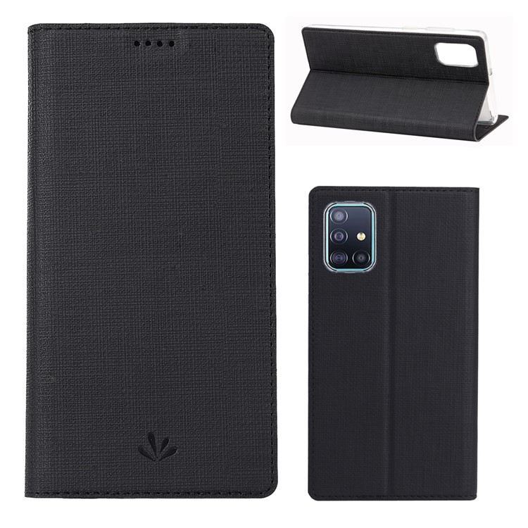 VILI DMX Cross Skin Stand Leather Card Holder Case for Samsung Galaxy A71 - Black-1