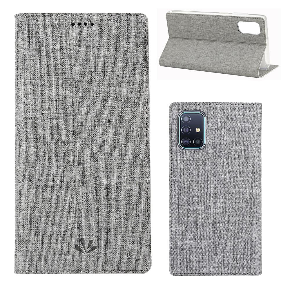 VILI DMX Cross Texture Leather Case with Card Holder for Samsung Galaxy A51 - Grey-1