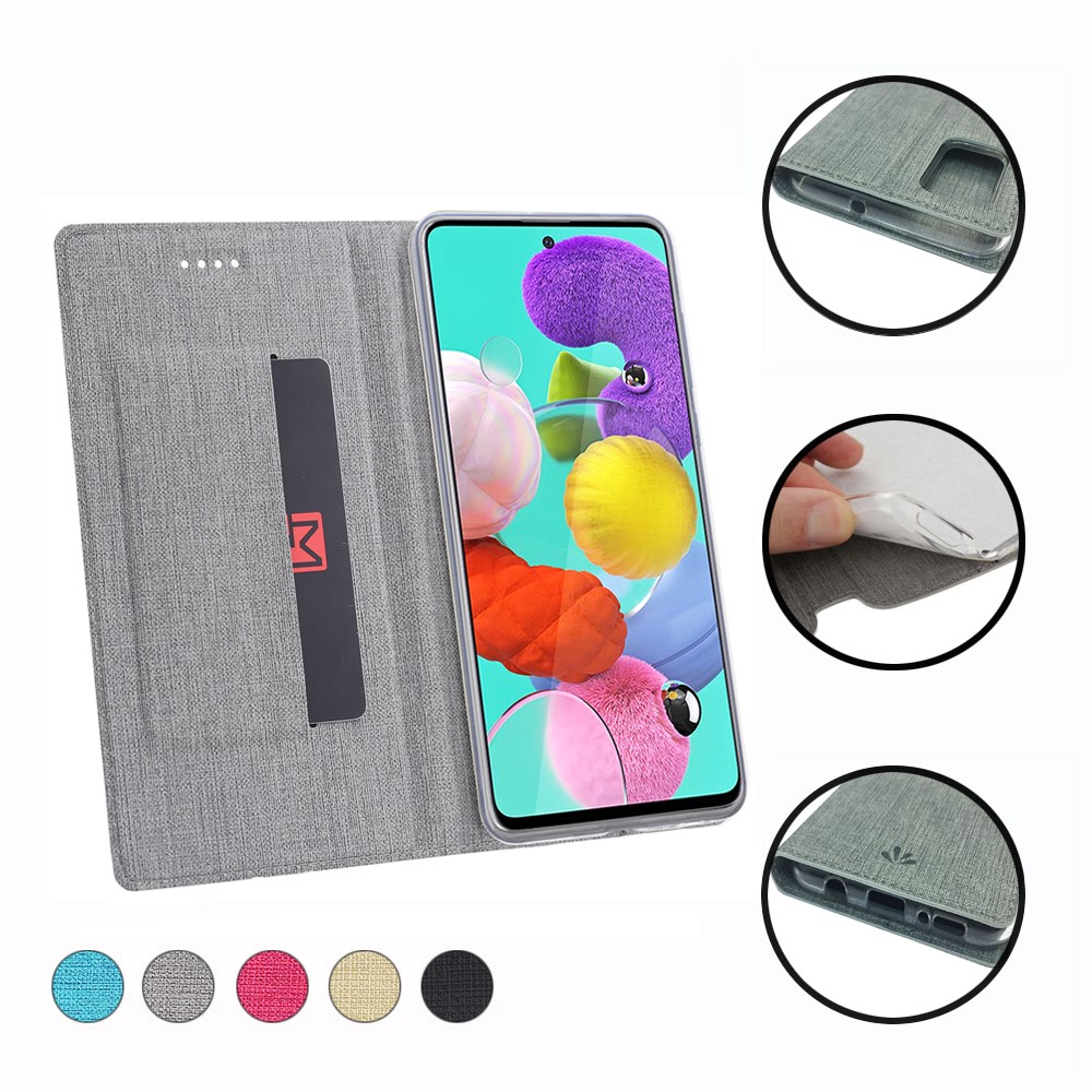 VILI DMX Cross Texture Leather Case with Card Holder for Samsung Galaxy A51 - Grey-19