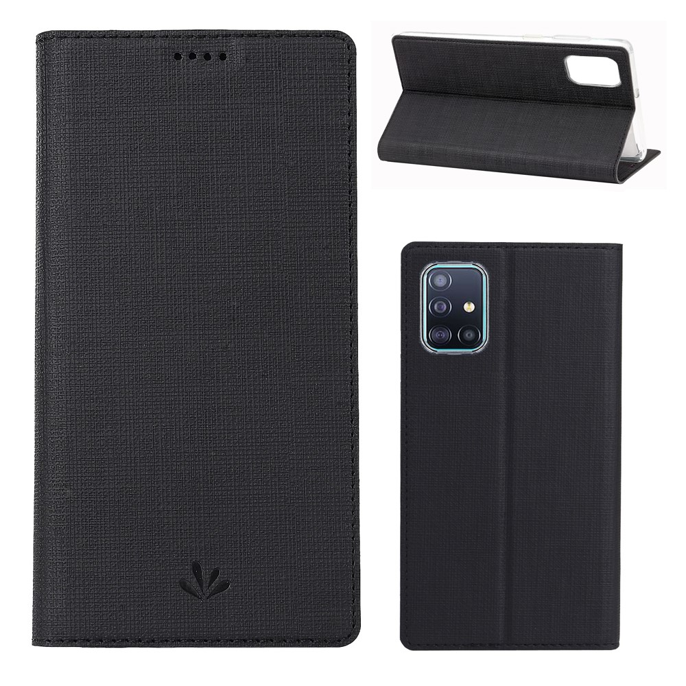 VILI DMX Cross Texture Leather Case with Card Holder for Samsung Galaxy A51 - Black-1