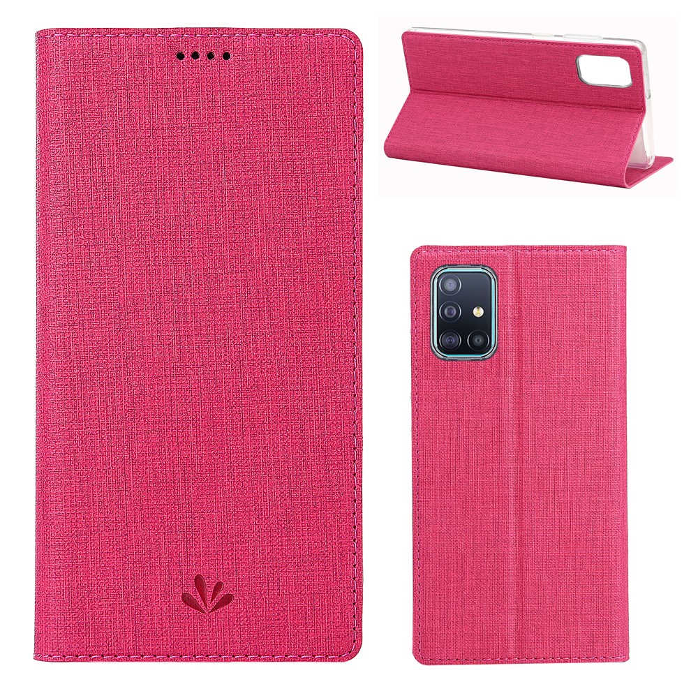 VILI DMX Cross Texture Leather Case with Card Holder for Samsung Galaxy A51 - Rose-1