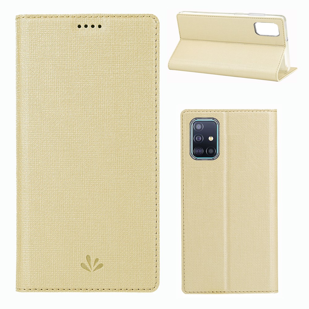 VILI DMX Cross Texture Leather Case with Card Holder for Samsung Galaxy A51 - Gold-1
