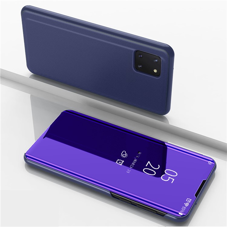 View Window Plated Mirror Surface Leather Stand Case Covering for Samsung Galaxy A81/Note 10 Lite/M60s - Dark Blue