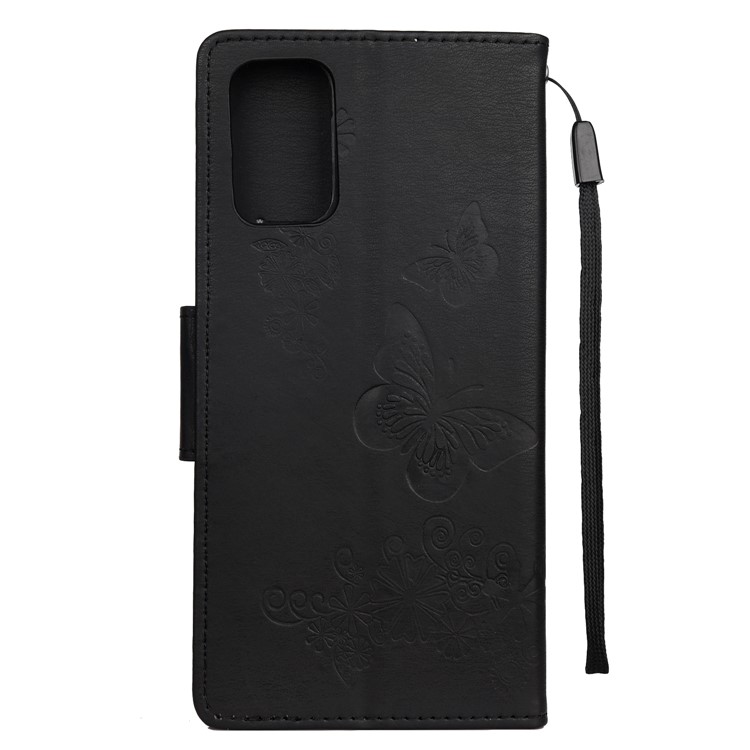Imprint Butterfly Flower Leather Wallet Cover Case for Samsung Galaxy S20 Plus - Black-3