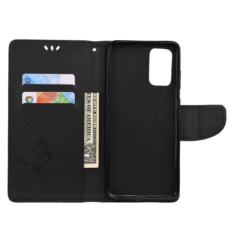 Imprint Butterfly Flower Leather Wallet Cover Case for Samsung Galaxy S20 Plus - Black-4