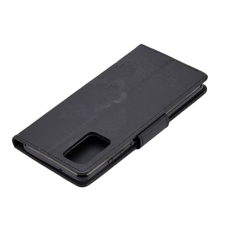Imprint Butterfly Flower Leather Wallet Cover Case for Samsung Galaxy S20 Plus - Black-7