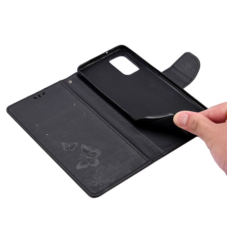 Imprint Butterfly Flower Leather Wallet Cover Case for Samsung Galaxy S20 Plus - Black-8
