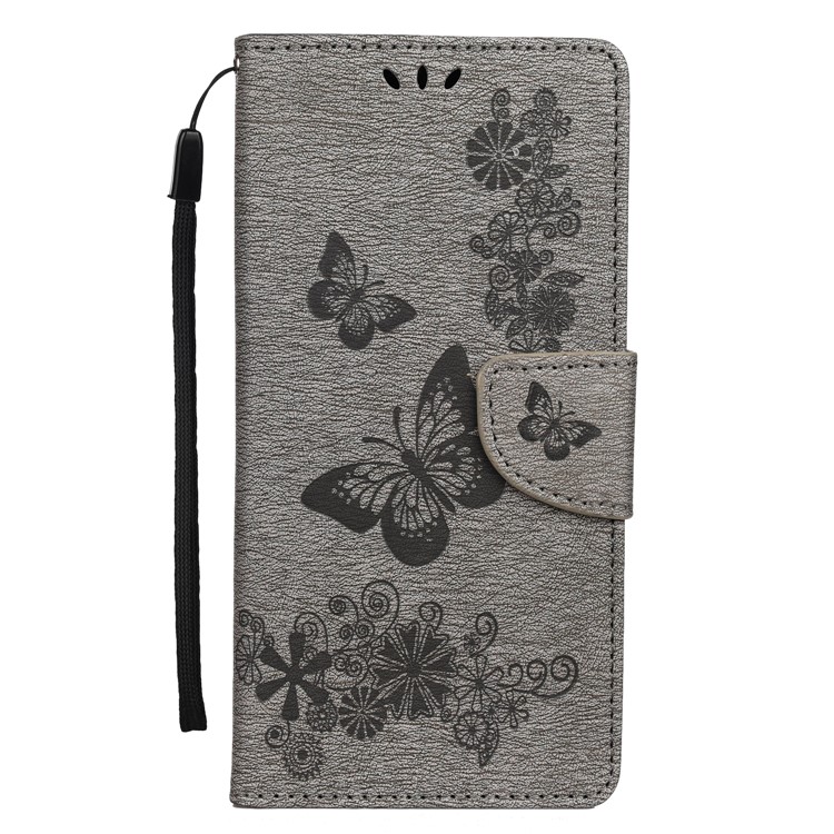 Imprint Butterfly Flower Leather Wallet Cover Case for Samsung Galaxy S20 Plus - Grey-2