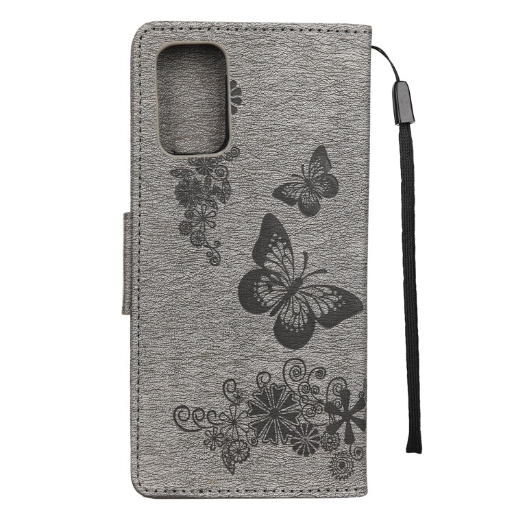 Imprint Butterfly Flower Leather Wallet Cover Case for Samsung Galaxy S20 Plus - Grey-3