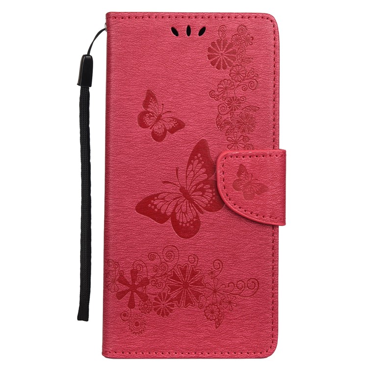 Imprint Butterfly Flower Leather Wallet Cover Case for Samsung Galaxy S20 Plus - Red-2