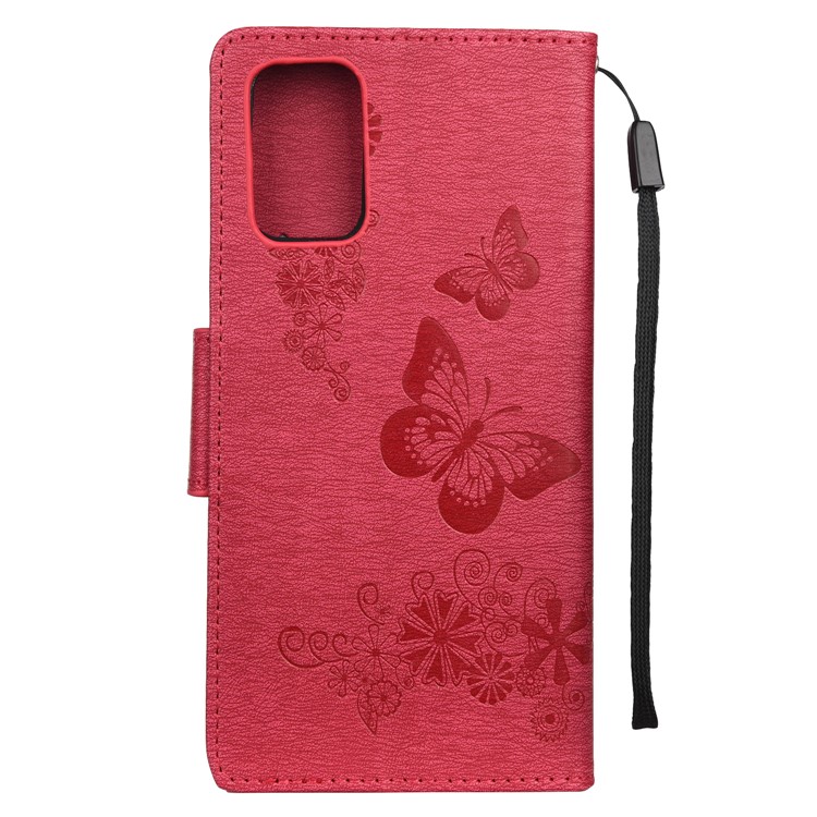 Imprint Butterfly Flower Leather Wallet Cover Case for Samsung Galaxy S20 Plus - Red-3