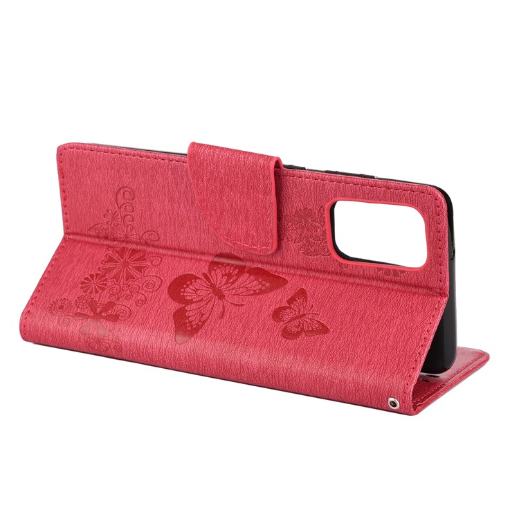 Imprint Butterfly Flower Leather Wallet Cover Case for Samsung Galaxy S20 Plus - Red-6