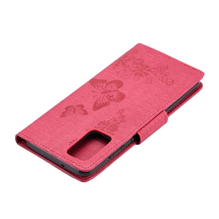 Imprint Butterfly Flower Leather Wallet Cover Case for Samsung Galaxy S20 Plus - Red-7
