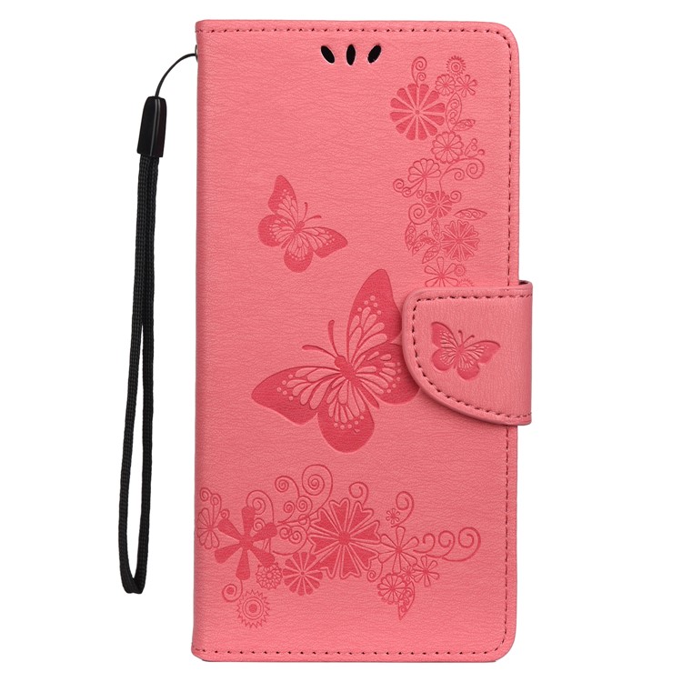 Imprint Butterfly Flower Leather Wallet Cover Case for Samsung Galaxy S20 Plus - Pink-2