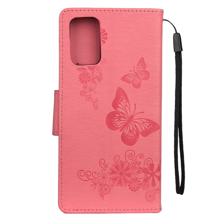 Imprint Butterfly Flower Leather Wallet Cover Case for Samsung Galaxy S20 Plus - Pink-3