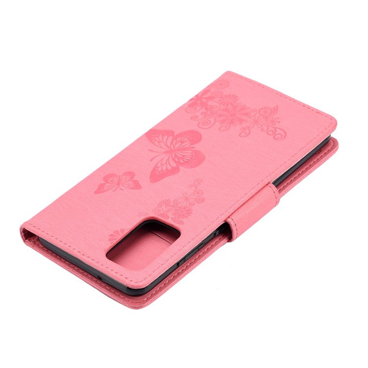 Imprint Butterfly Flower Leather Wallet Cover Case for Samsung Galaxy S20 Plus - Pink-7