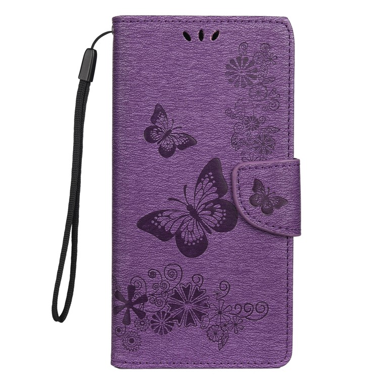 Imprint Butterfly Flower Leather Wallet Cover Case for Samsung Galaxy S20 Plus - Purple-2