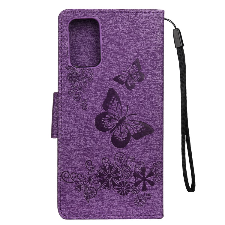 Imprint Butterfly Flower Leather Wallet Cover Case for Samsung Galaxy S20 Plus - Purple-3