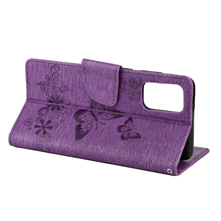 Imprint Butterfly Flower Leather Wallet Cover Case for Samsung Galaxy S20 Plus - Purple-6