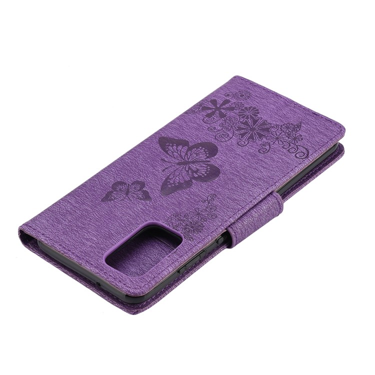 Imprint Butterfly Flower Leather Wallet Cover Case for Samsung Galaxy S20 Plus - Purple-7