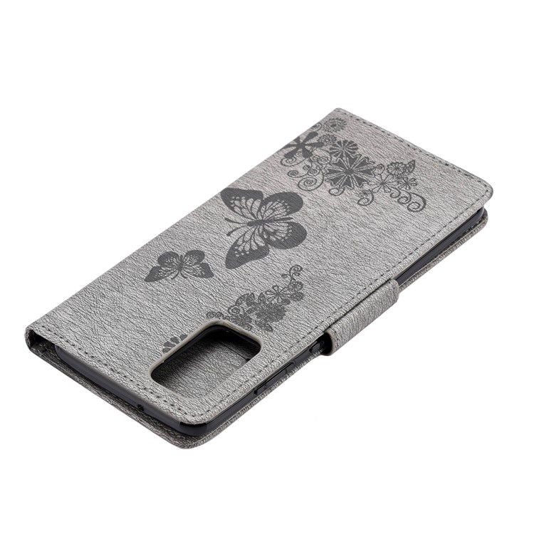 Imprint Butterfly Flower Leather Wallet Phone Case for Samsung Galaxy S20 - Grey-7