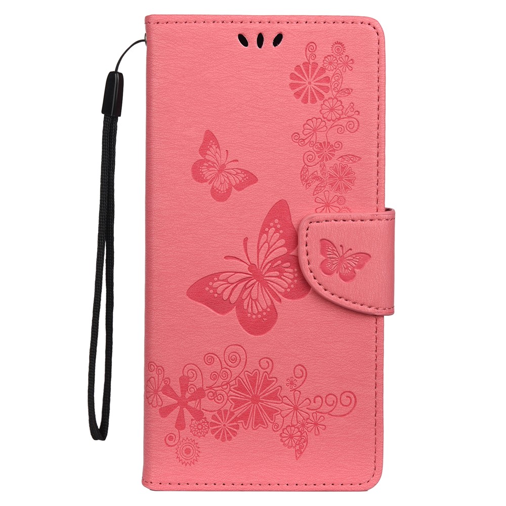 Imprint Butterfly Flower Leather Wallet Phone Case for Samsung Galaxy S20 - Pink-2