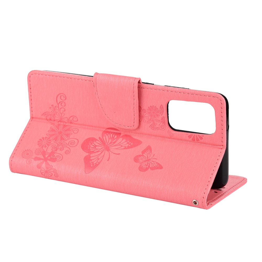 Imprint Butterfly Flower Leather Wallet Phone Case for Samsung Galaxy S20 4G/S20 5G - Pink-6