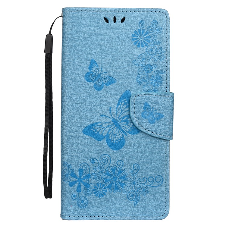 Imprint Butterfly Flower Leather Wallet Phone Case for Samsung Galaxy S20 - Blue-2