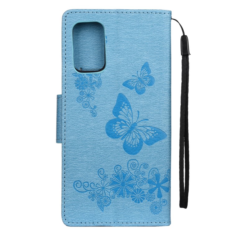 Imprint Butterfly Flower Leather Wallet Phone Case for Samsung Galaxy S20 - Blue-3