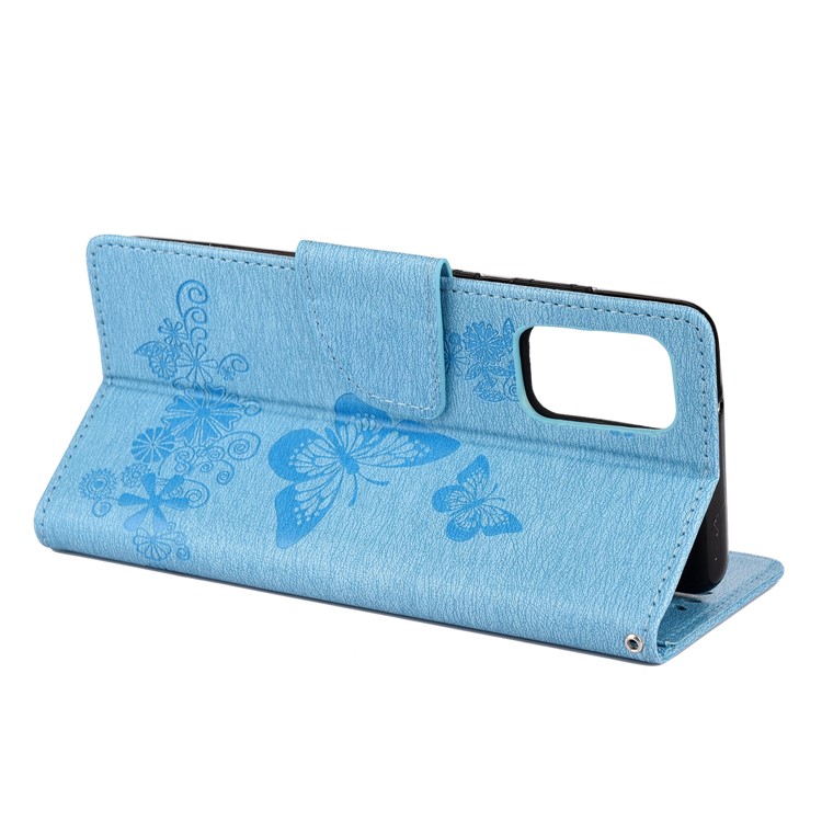 Imprint Butterfly Flower Leather Wallet Phone Case for Samsung Galaxy S20 - Blue-6