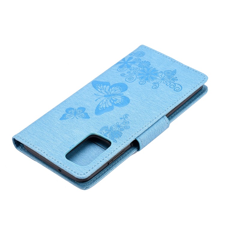 Imprint Butterfly Flower Leather Wallet Phone Case for Samsung Galaxy S20 - Blue-7