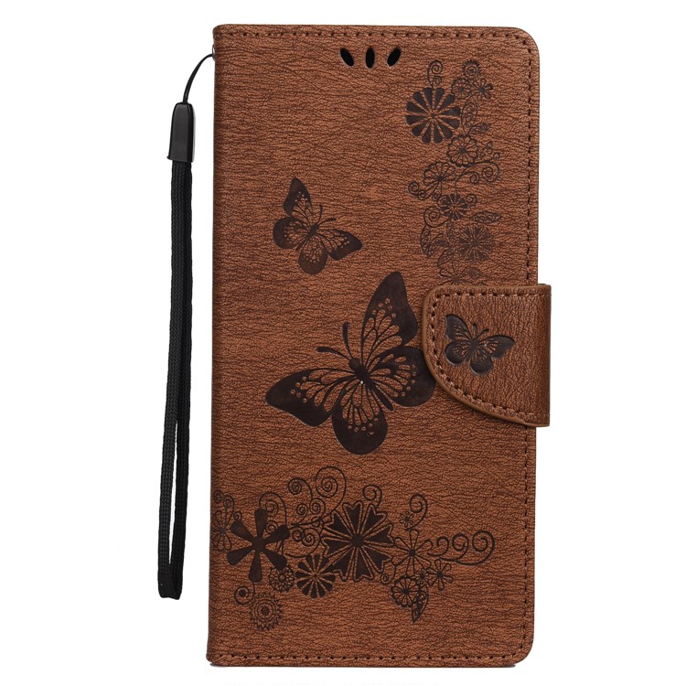 Imprint Butterfly Flower Leather Wallet Phone Case for Samsung Galaxy S20 - Brown-2