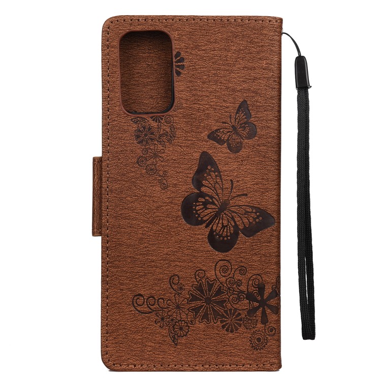 Imprint Butterfly Flower Leather Wallet Phone Case for Samsung Galaxy S20 - Brown-3