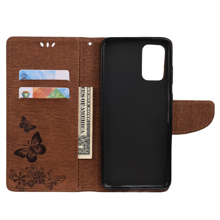 Imprint Butterfly Flower Leather Wallet Phone Case for Samsung Galaxy S20 - Brown-4
