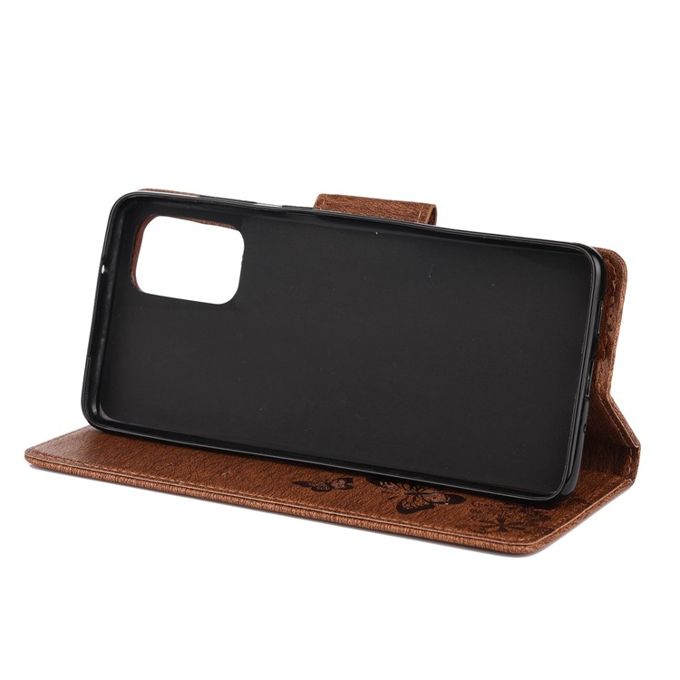 Imprint Butterfly Flower Leather Wallet Phone Case for Samsung Galaxy S20 - Brown-5