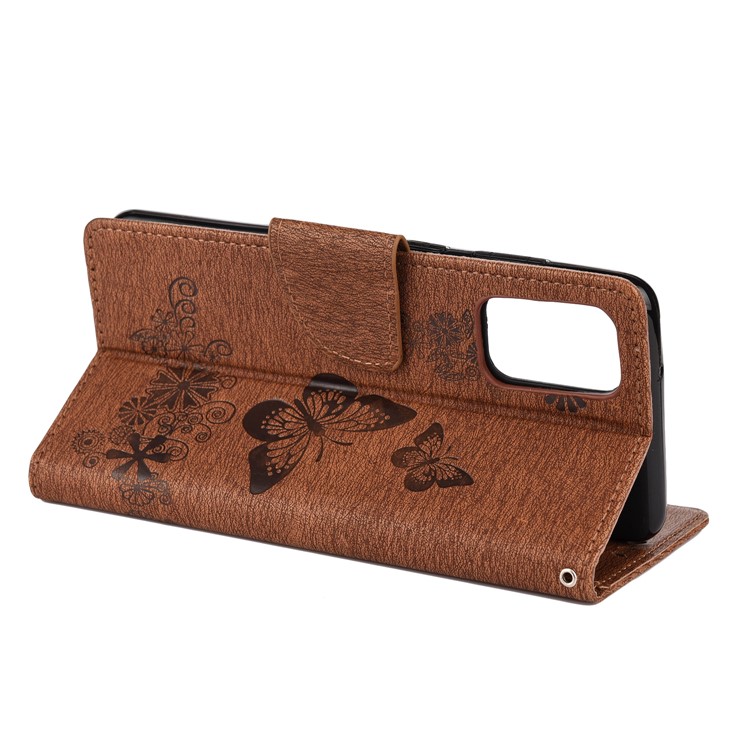 Imprint Butterfly Flower Leather Wallet Phone Case for Samsung Galaxy S20 - Brown-6