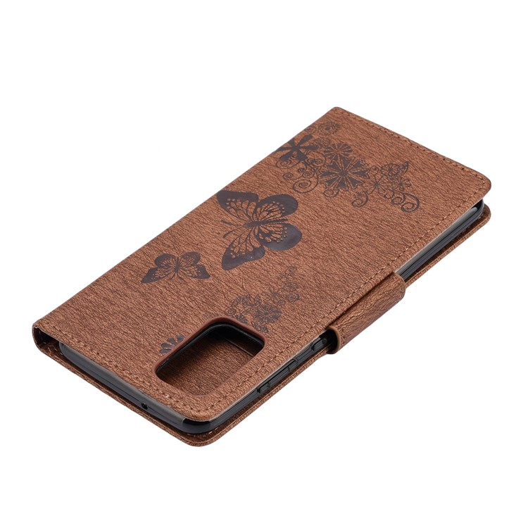 Imprint Butterfly Flower Leather Wallet Phone Case for Samsung Galaxy S20 - Brown-7