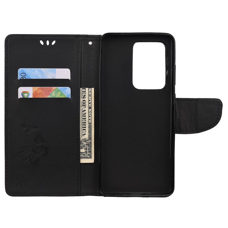 Imprint Butterfly Flower Leather Case for Samsung Galaxy S20 Ultra - Black-4