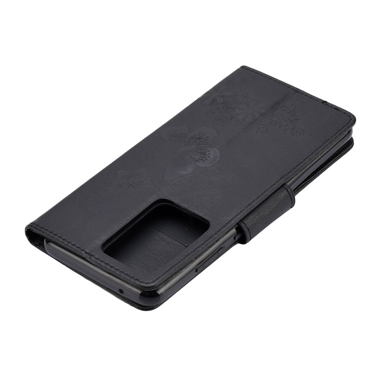 Imprint Butterfly Flower Leather Case for Samsung Galaxy S20 Ultra - Black-7