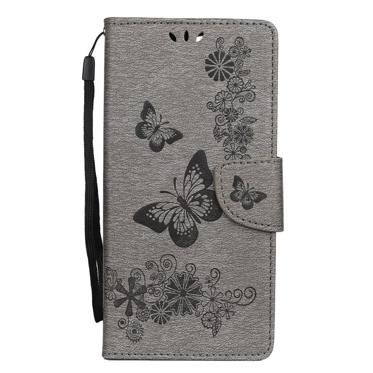 Imprint Butterfly Flower Leather Case for Samsung Galaxy S20 Ultra - Grey-2