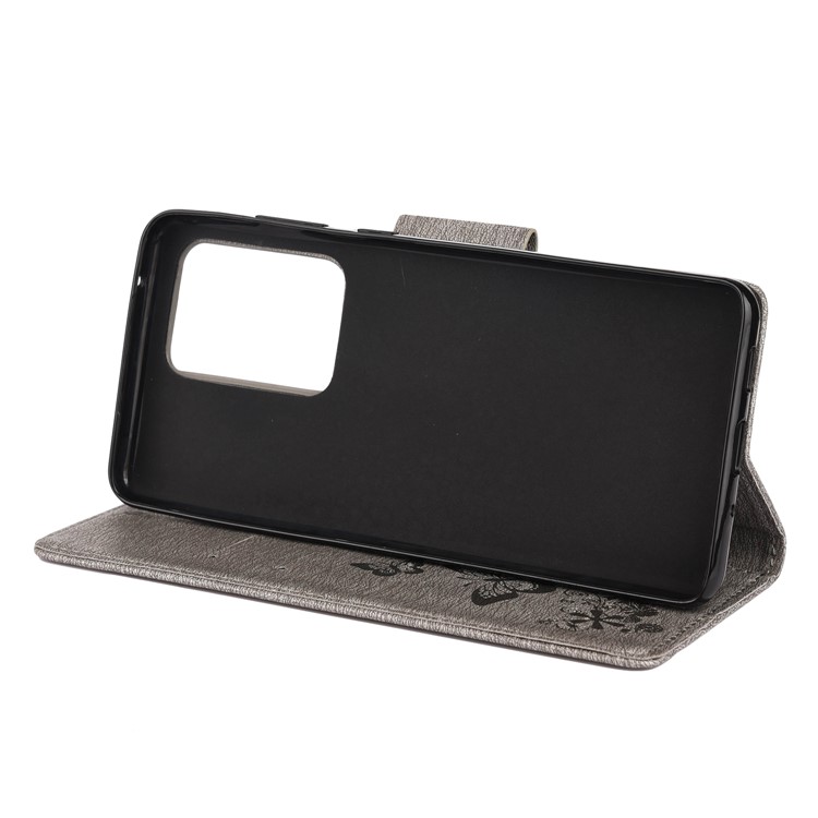Imprint Butterfly Flower Leather Case for Samsung Galaxy S20 Ultra - Grey-5