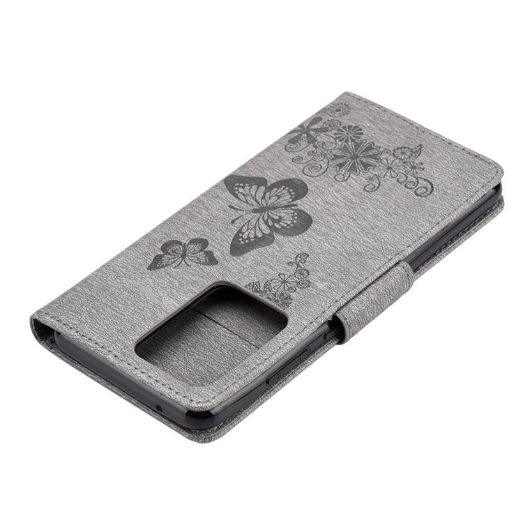 Imprint Butterfly Flower Leather Case for Samsung Galaxy S20 Ultra - Grey-7