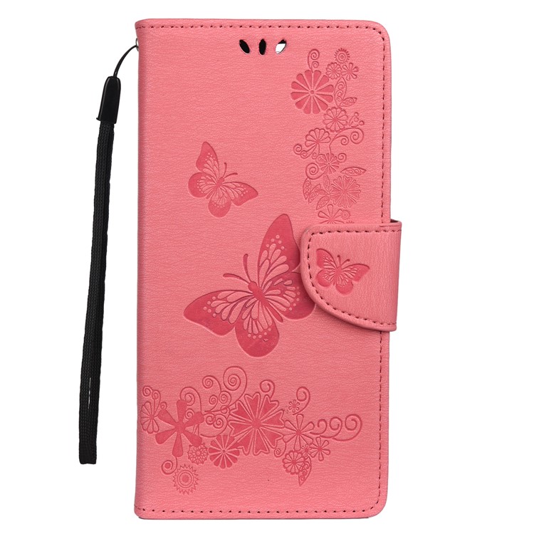Imprint Butterfly Flower Leather Case for Samsung Galaxy S20 Ultra - Pink-2